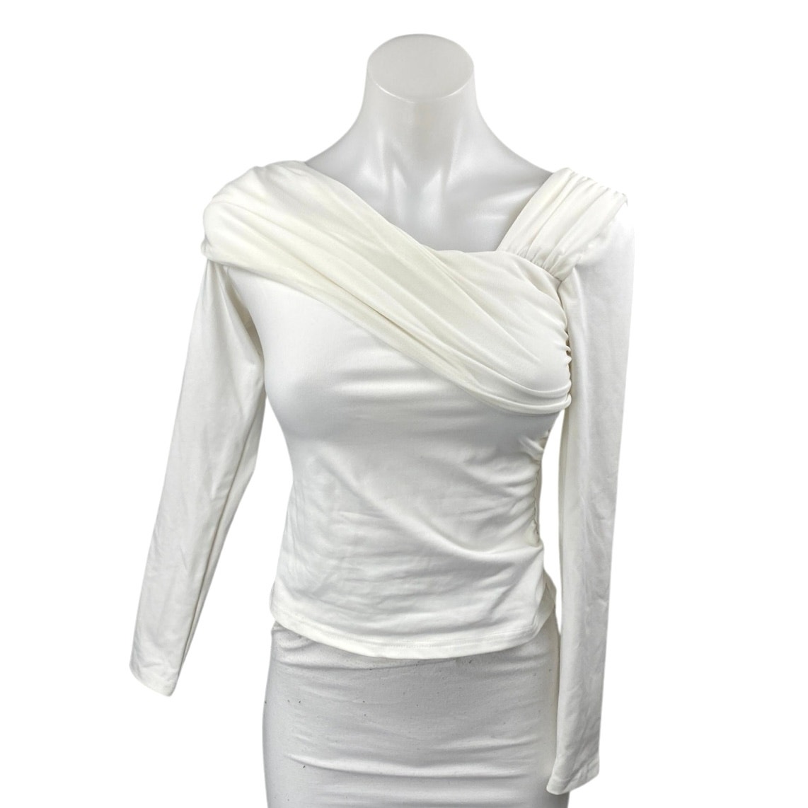 Princess Polly Women's White Long Sleeve Drape Pleated Crop Blouse Top Size 4